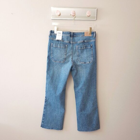 NWT Zara medium blue wash high rise flare leg ankle stretch denim jeans, 12 - Picture 12 of 14